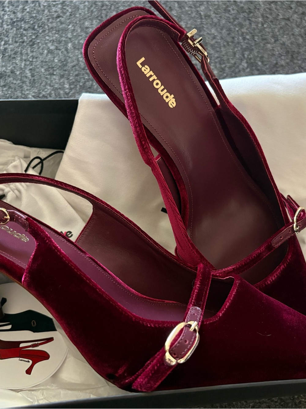 Larroude Burgundy Velvet Ines pumps - Picture 2 of 5